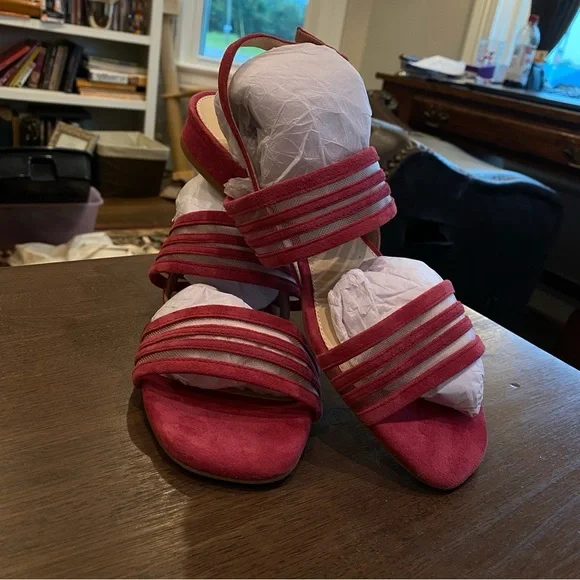 Pink Strappy Suede and Mesh Sandals with Block Heel; New with Tags, Never Worn - Picture 14 of 15